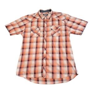 BKE Buckle Athletic Fit Short Sleeve Pearl Snap Button Shirt Mens XL Orange